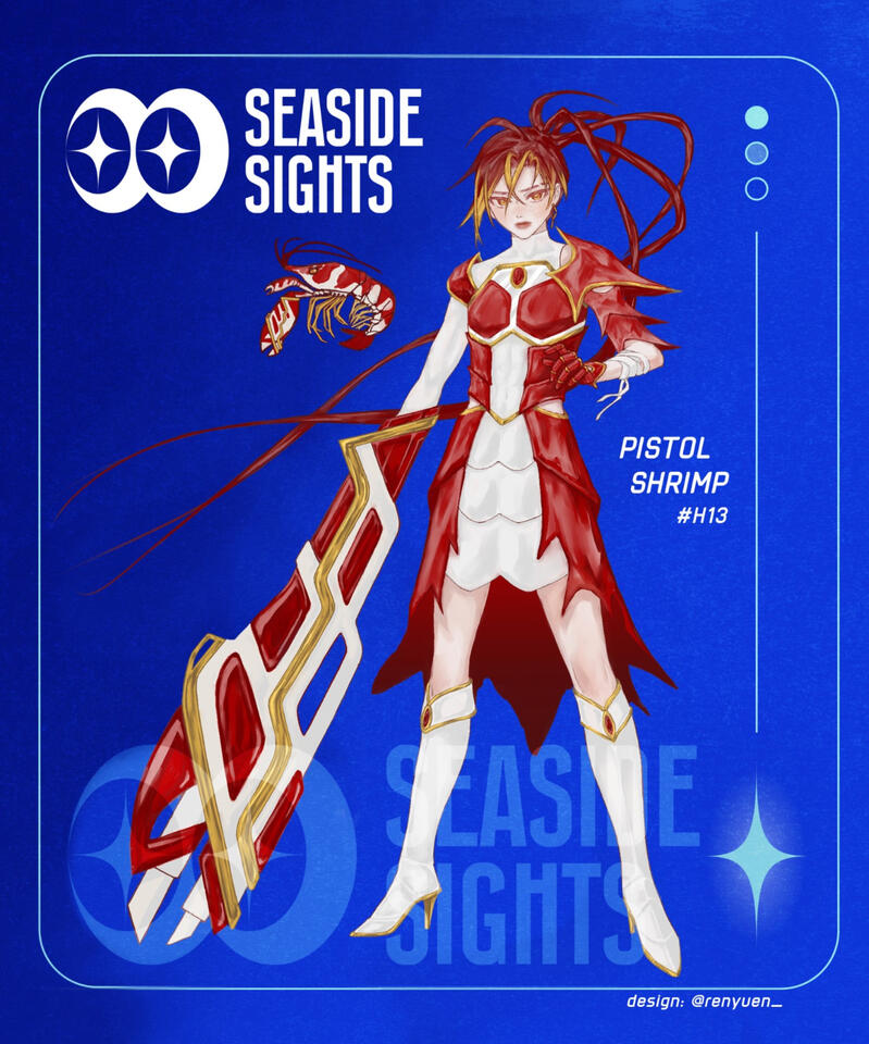 [pistol shrimp an original aquatic creature design for seaside sights, an oc adoptable project for charity